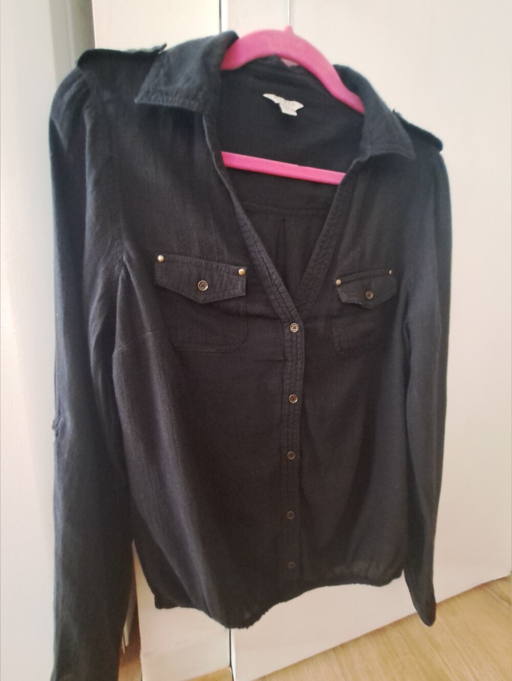 Guess Black  Linen Blouse Button-Front